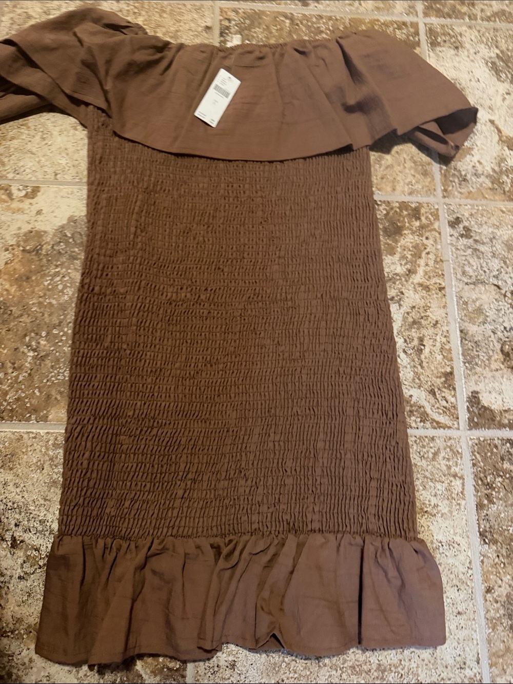 Anthropologie Women’s Brown Off-Shoulder Ruffle Dress